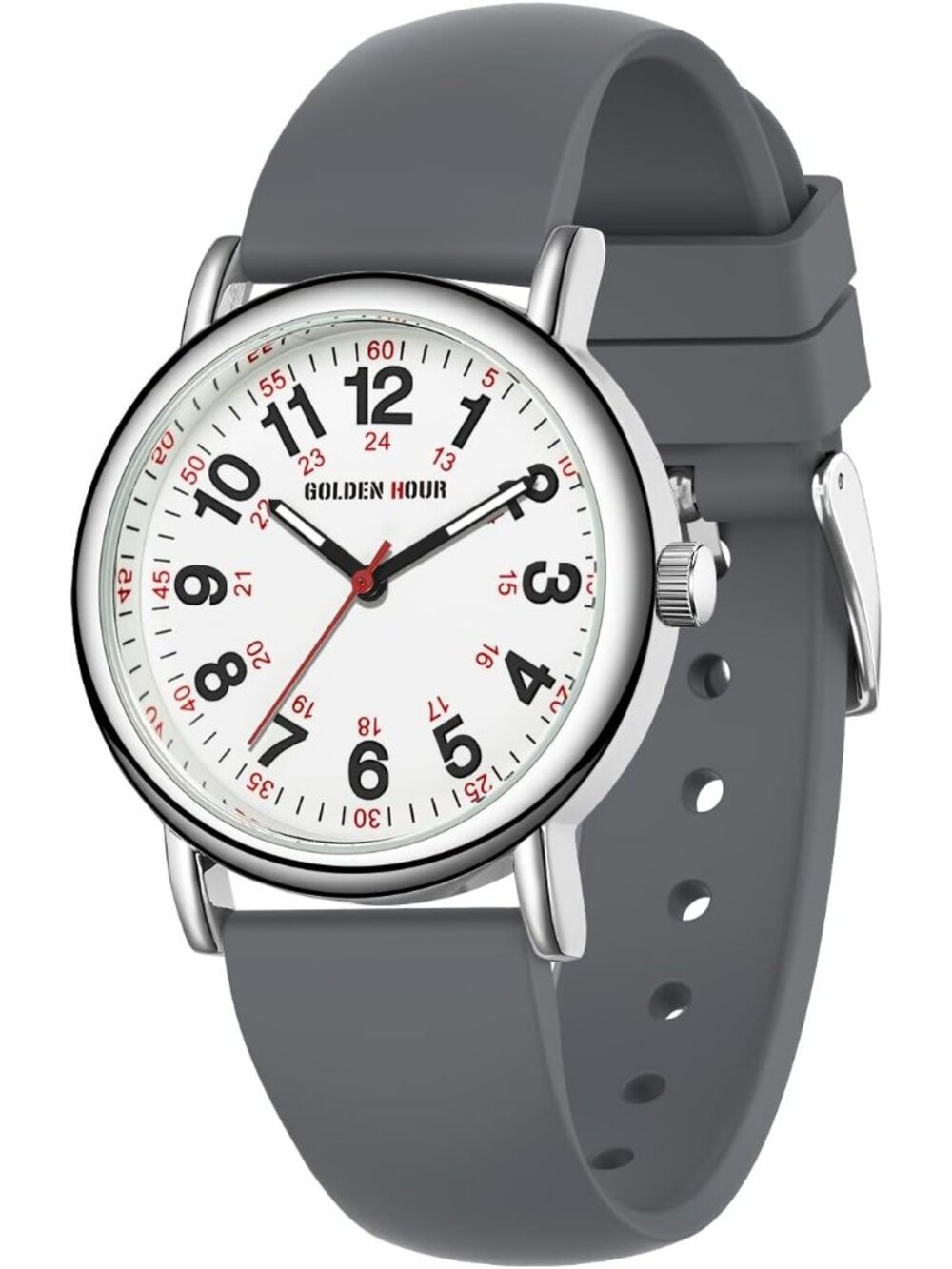 Women's Gray Military Time Easy Read Dial Colorful Silicone Band Wrist Watch